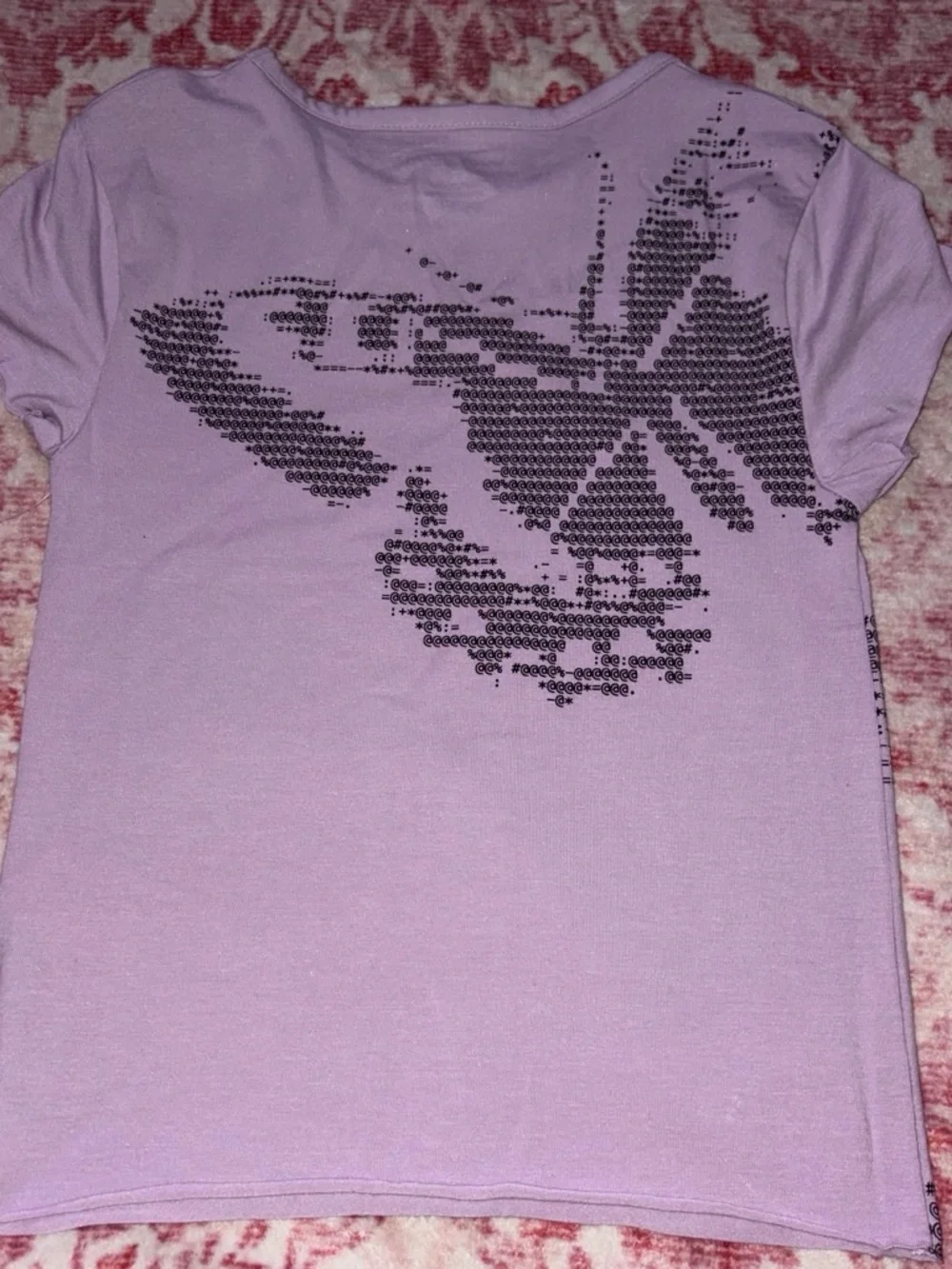 Anthropologie Lavender Short Sleeve Tee with Black Floral Dot Graphic